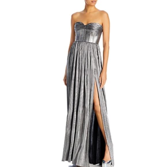 $750 BRONX AND BANCO Florence Metallic Strapless Maxi Dress Gown L Free People - Picture 6 of 16